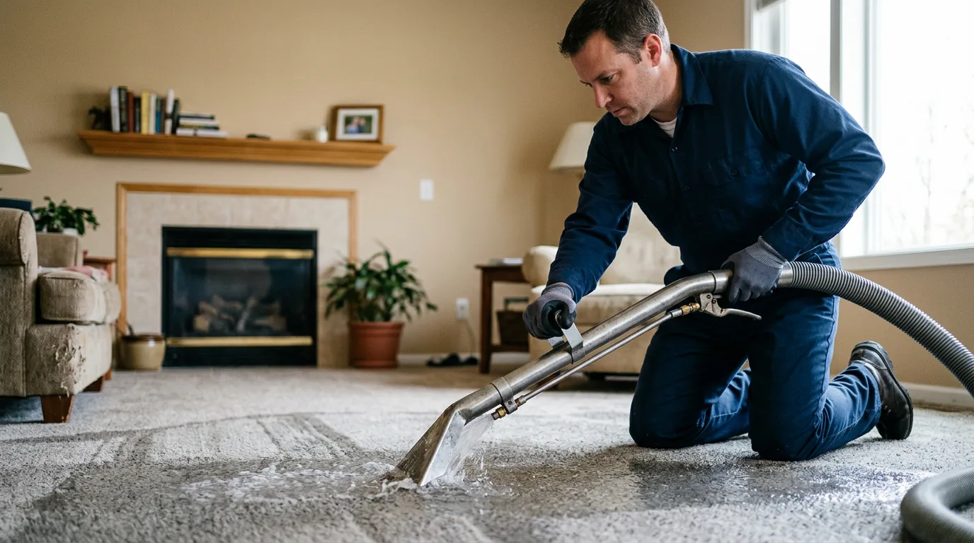 Water damage restoration technician working near Harviell, MO